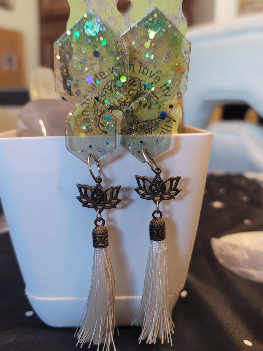 Handmade Lotus Tassel Dangle Earrings